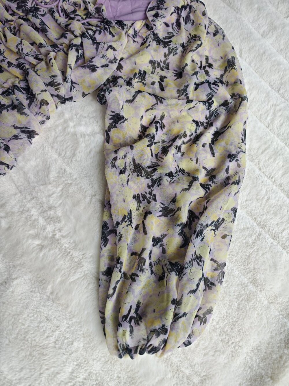 Free People Floral Ruched Blouse Top Puff Sleeve Tie Front Cottagecore Boho M - Picture 9 of 16